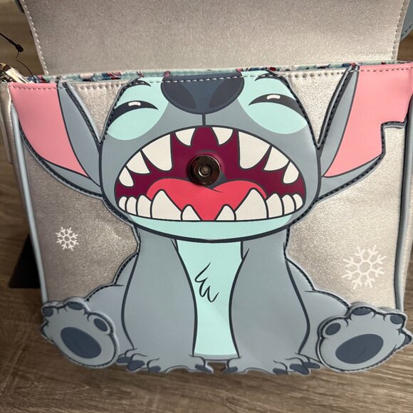 NWT Loungefly Disney Stitch Holiday Glitter Snowflake Crossbody Bag Damaged - Picture 3 of 7